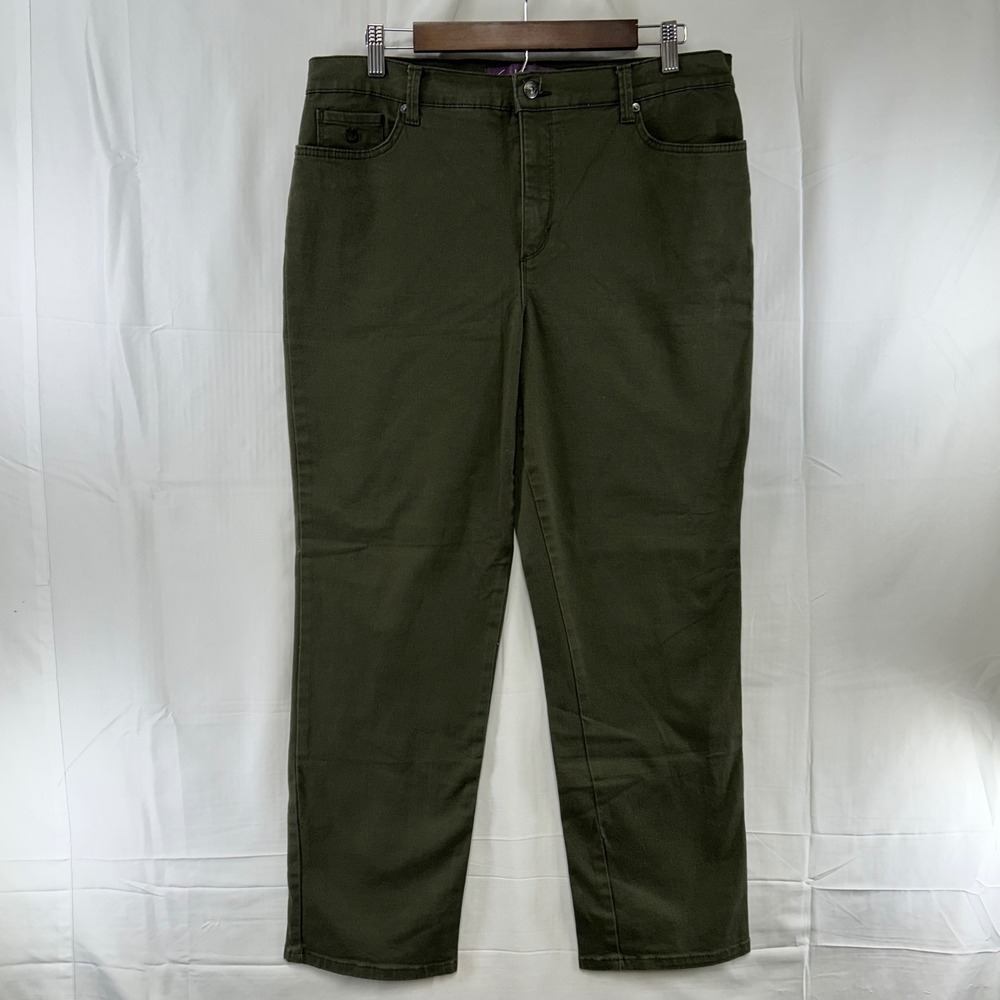 Gloria Vanderbilt Amanda Jeans Womens 14 Short Olive Green Tapered High Rise